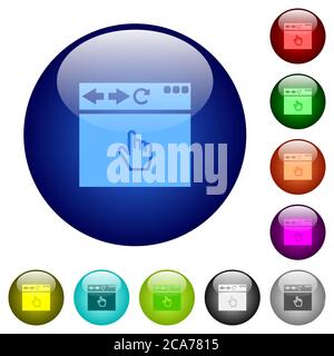 Browser-Zeiger-Cursor-Symbole auf runden farbigen Glasschaltflächen Stock Vektor