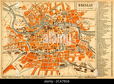 Europa, Polen, Woiwodschaft Niederschlesien, Wroclaw, Plan der Stadt, bis 1945 Deutschland, Schlesien, Niederschlesien , Breslau, veröffentlicht bei Carl Stange, Carl Stange´s Reiseführer, Frankenberg , Sachsen , wahrscheinlich 1890er Jahre bis ca. 1900er Jahre , Rechte werden nicht vertreten . / Europa, Polen, Schlesien, Niederschlesien Woiwodschaft, Breslau, Stadtplan, bis 1945 Deutschland, Schlesien, Niederschlesien, Breslau, herausgegeben von Carl Stange Reiseführer, Frankenberg, Sachsen, wahrscheinlich zwischen 1890. Und 1900. Gibt es keine Rechte. Stockfoto