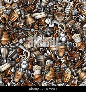 Iced Coffee handgezeichnete Kritzeleien nahtloses Muster Stock Vektor