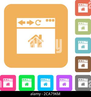 Browser-Startseite flache Symbole auf abgerundeten quadratischen lebendige Farbe Hintergründe. Stock Vektor