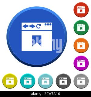 Browser Lesezeichen runde Farbe abgeschrägte Tasten mit glatten Oberflächen und flachen weißen Symbolen Stock Vektor