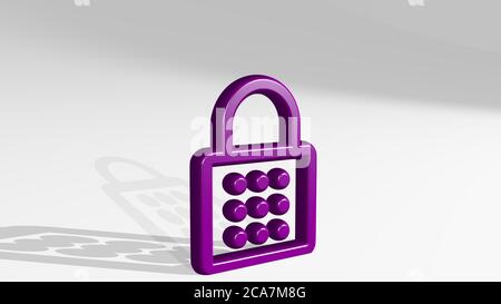 SPERRKENNWORT steht mit Schatten. 3D-Illustration von metallischen Skulptur auf einem weißen Hintergrund mit milder Textur. Icon und Tür Stockfoto