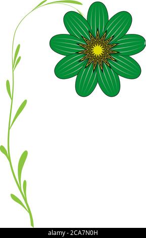 Grüne gebogene Blume mit Blättern. Runder Rand mit Pflanze. Isoliert auf Weiß. Flaches Design. Vektorgrafik. Ökologie. Blumenschmuck mit Clip Art. Eco log Stock Vektor