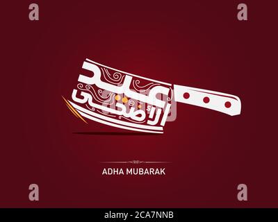 Eid Adha geschrieben in Arabisch. Vektor der arabischen Kalligraphie Text von Eid Al Adha Mubarak für die Feier der muslimischen Gemeinschaft Festival Stock Vektor