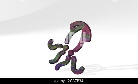 TINTENFISCH wirft Schatten mit zwei Lichtern. 3D-Illustration von metallischen Skulptur auf einem weißen Hintergrund mit milder Textur. Meeresfrüchte und Lebensmittel Stockfoto