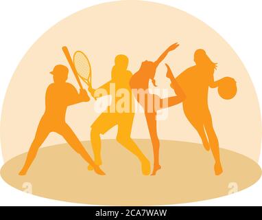 Gruppe von sportlichen Menschen üben Sport Silhouetten Vektor Illustration Design Stock Vektor