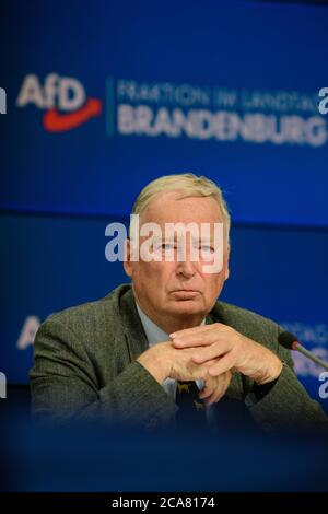 Potsdam, Deutschland. August 2020. Alexander Gauland, Ehrenvorsitzender der AfD, bei einer Pressekonferenz im Anschluss an die Sitzung der Brandenburger AfD-Fraktion. Quelle: Soeren Stache/dpa-Zentralbild/dpa/Alamy Live News Stockfoto