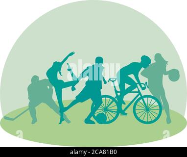 Gruppe von sportlichen Menschen üben Sport Silhouetten Vektor Illustration Design Stock Vektor