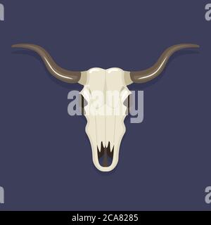 büffelschädel auf schwarzem Hintergrund. Symbol des Wilden Westens. Flache Vektorgrafik. Stock Vektor