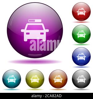 Polizei Auto Symbole in Farbe Glas Kugelknöpfe mit Schatten Stock Vektor