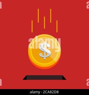 Die Münze fällt in das Loch. Geld Sparschwein. Flache Vektorgrafik. Stock Vektor
