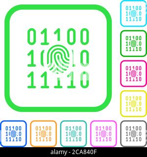 Digitaler Fingerabdruck lebendige farbige flache Symbole in gekrümmten Rändern auf weißem Hintergrund Stock Vektor