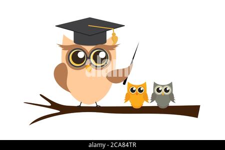 Owl Lehrer Bildung Konzept Vorlage. Vektorgrafik Stock Vektor
