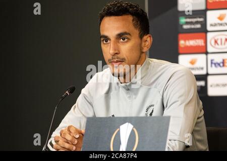 Kopenhagen, Dänemark. August 2020. Carlos Zeca vom FC Kopenhagen bei der Pressekonferenz vor dem Europa League Spiel zwischen dem FC Kopenhagen und Istanbul Basaksehir im Telia Parken in Kopenhagen. (Foto Kredit: Gonzales Foto/Alamy Live News Stockfoto