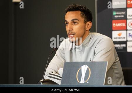 Kopenhagen, Dänemark. August 2020. Carlos Zeca vom FC Kopenhagen bei der Pressekonferenz vor dem Europa League Spiel zwischen dem FC Kopenhagen und Istanbul Basaksehir im Telia Parken in Kopenhagen. (Foto Kredit: Gonzales Foto/Alamy Live News Stockfoto