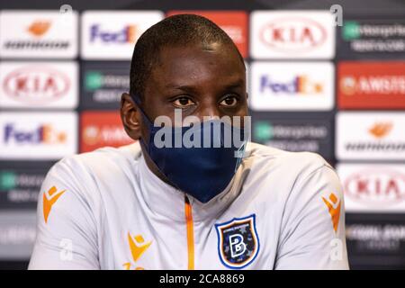 Kopenhagen, Dänemark. August 2020. Demba Ba aus Istanbul Basaksehir bei der Pressekonferenz vor dem Europa League Spiel zwischen dem FC Kopenhagen und Istanbul Basaksehir im Telia Parken in Kopenhagen. (Foto Kredit: Gonzales Foto/Alamy Live News Stockfoto