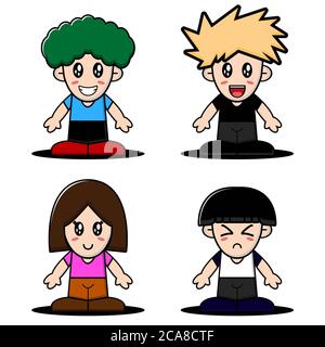 Nette junge und Mädchen Charakter Sammlung. Vektor Cartoon Illustration Design. Isoliert auf weißem Hintergrund. Stockfoto