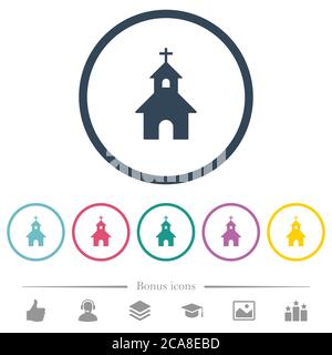 Flache Farbsymbole in runden Umrissen. 6 Bonus-Symbole enthalten. Stock Vektor