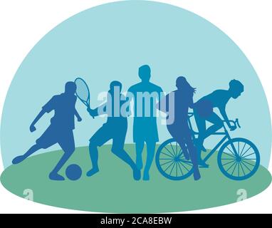 Gruppe von sportlichen Menschen üben Sport Silhouetten Vektor Illustration Design Stock Vektor