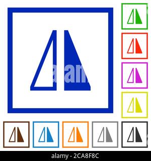 Horizontal flache Farbsymbole in quadratischen Rahmen auf weißem Hintergrund spiegeln Stock Vektor