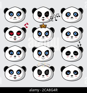 Niedliche Panda Maskottchen Set Kollektion. Vektorgrafik Cartoon-Illustration. Isoliert auf grauem Hintergrund. Panda Charakter Konzept. Stockfoto