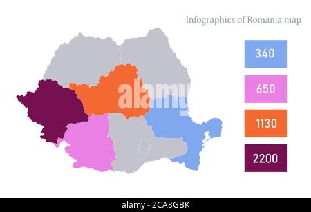 Infografiken von Rumänien Karte, einzelne Regionen Vektor Stock Vektor