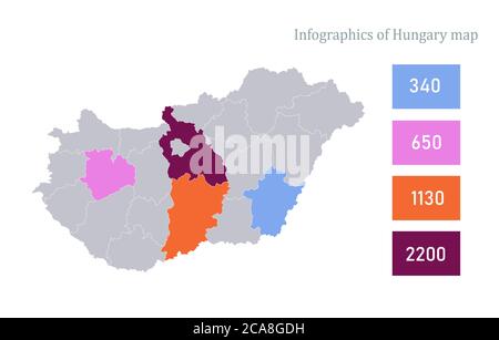 Infografiken von Ungarn Karte, einzelne Regionen Vektor Stock Vektor