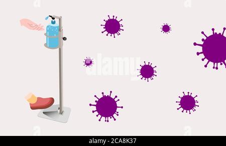 Pedal-Typ Alkohol-Gel-Presse-Maschine. Drücken Sie das Gel nicht mit der Hand. Befreien Sie sich von Viren, die in Ihren Händen sein können. Verhindern Sie die Ausbreitung des CO Stockfoto