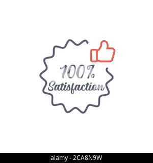 Hundert Prozent Zufriedenheit Daumen nach oben gewellten Rand Aufkleber, Tag, Etikett, Zeichen, Symbol. Vektordarstellung auf weißem Hintergrund isoliert. Stock Vektor
