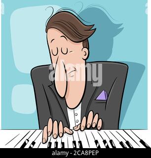 Cartoon-Illustration des Musikers Pianist spielt das Klavier Stock Vektor