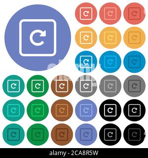 Mehrfarbige flache Symbole auf runden Hintergründen nach rechts drehen. Inklusive weißer, heller und dunkler Symbolvarianten für Hover- und aktive Statuseffekte, Stock Vektor