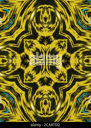 Abstraktes klassisches Gelb- und Grünmuster. Hintergrundbild. Abstrakte Zierstruktur. Modernes Muster. Metallmosaik auf farbigem Hintergrund. Stockfoto