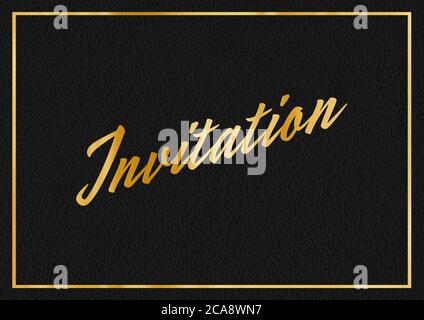 Ein Blattgold und schwarz Leder-Effekt EINLADUNG typografische Illustration mit schwarzem Leder Hintergrund Stockfoto