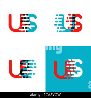 US-Buchstaben Logo mit Akzent Geschwindigkeit rot und blau Stock Vektor