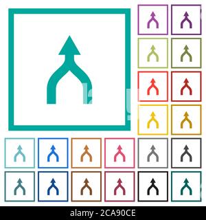 Pfeile nach oben flache Farbsymbole mit Quadranten Rahmen auf weißem Hintergrund zusammenführen Stock Vektor