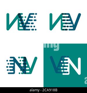 NV Buchstaben Logo mit Akzentgeschwindigkeit in grün und dunkelviolett Stock Vektor