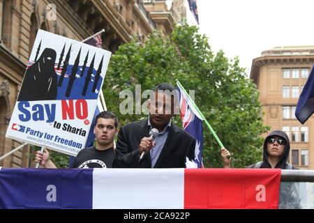 Holen Sie sich die Rallye Australien zurück. Im Bild: Danny Nalliah, Rise Up Australia Party. Stockfoto