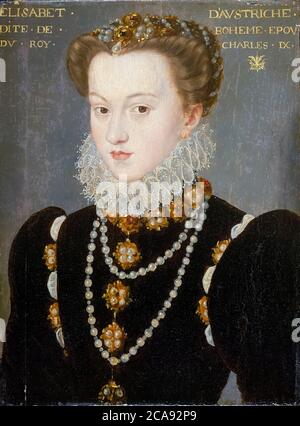 Elisabeth von Österreich (1554-1592), Königin von Frankreich, Porträtmalerei von Circle of François Clouet, nach 1571 Stockfoto