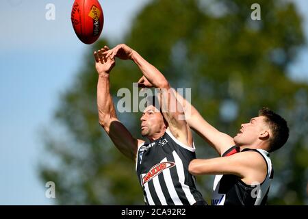 Benalla Victoria 14. März 2020. Goulburn Valley League Benalla Saints Nehmen Sie Ovens und Murray Wangaratta Magpies in Benalla Showgrounds in einer Pre-se Stockfoto