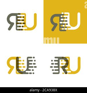 RU Buchstaben Logo mit Akzentgeschwindigkeit in braun und dunkelgelb Stock Vektor