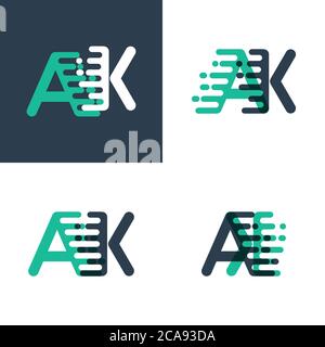 AK Buchstaben Logo mit Akzentgeschwindigkeit in tosca grün und dunkelblau Stock Vektor