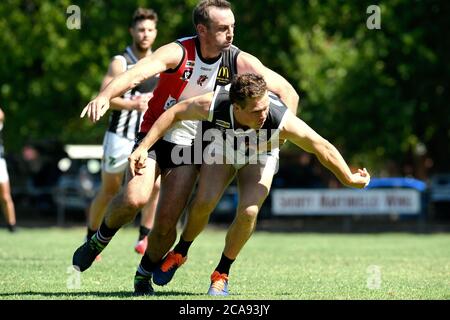 Benalla Victoria 14. März 2020. Goulburn Valley League Benalla Saints Nehmen Sie Ovens und Murray Wangaratta Magpies in Benalla Showgrounds in einer Pre-se Stockfoto