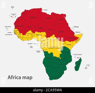 Karte von Afrika in den Farben der Flagge mit administrativen Aufteilungen Vektor Stock Vektor