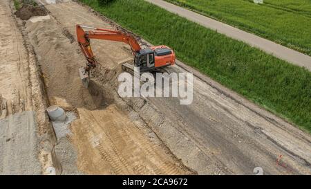 Straßenbauarbeiten in Burgau, Schwaben, Bayern, Deutschland Stockfoto