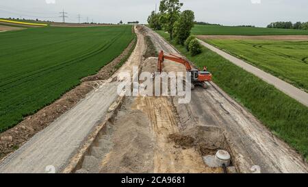 Straßenbauarbeiten in Burgau, Schwaben, Bayern, Deutschland Stockfoto