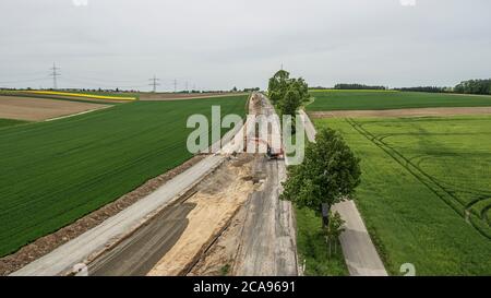 Straßenbauarbeiten in Burgau, Schwaben, Bayern, Deutschland Stockfoto