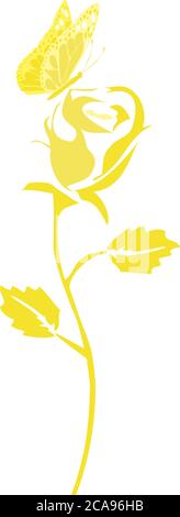 vektor-Illustration einer Rose Silhouette mit einem Schmetterling. Stock Vektor