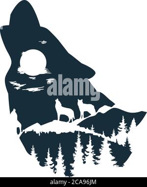 vektor-Illustration von einem Wolf Wildnis, Natur Hintergrund. Tierwelt. Stock Vektor