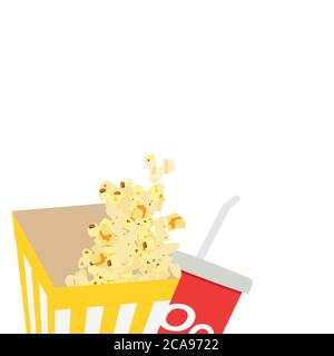 Darstellung des Zeitvektors für Filme. Kino Poster Konzept Hintergrund. Zusammensetzung mit Popcorn und Getränk. Cinema Banner Design für Kino. Stock Vektor
