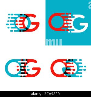OG Buchstaben Logo mit Akzentgeschwindigkeit in rot und blau Stock Vektor